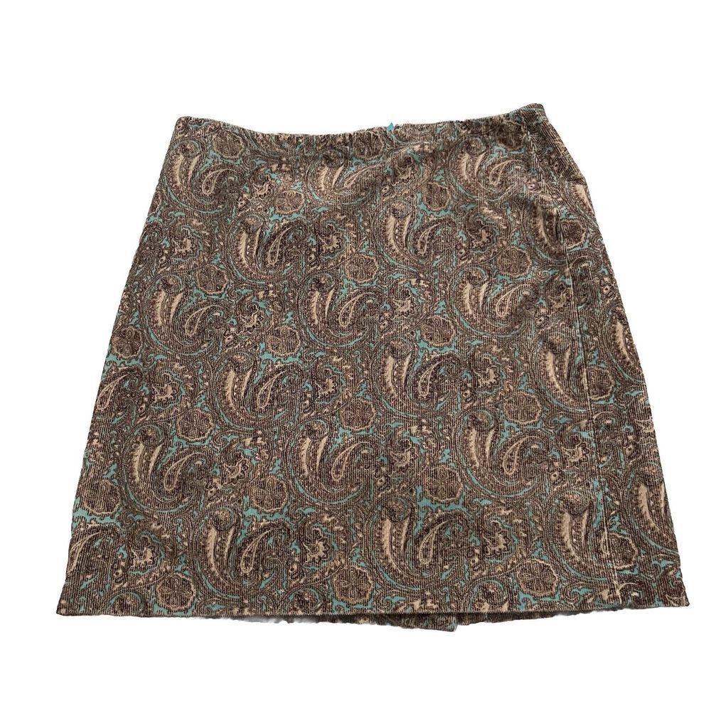 Jones‎ New York Brown & Blue Paisley Print Corduroy Straight Skirt Size 10